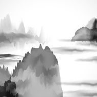 abstract black and white Chinese painting mountain background N5