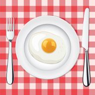 vector fried egg on a plate whith fork and knife
