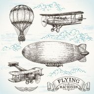 Vector hand-drawn vintage flying machines N2