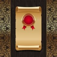 Vector vintage paper scroll with golden seal