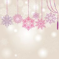 Ð¡urtain and snowflakes garlands over snow slatted background
