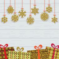 Gifts and hanging snowflakes