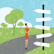 Woman looking at a road sign