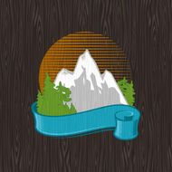 Color landmarks emblem on a black wood board