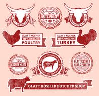 Organic Kosher Meat and Poultry Grunge vector icon set N2