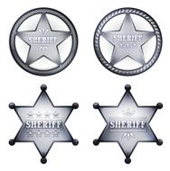 Four silver sheriff badges in white square