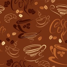 Seamless pattern with coffee cups beans croissant N2