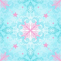 Amazing blue seamless vector pattern with pink corals and starfishes N2
