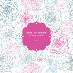 Vector gray and pink lineart florals frame seamless pattern background N2