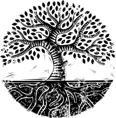 Grunge mono woodcut tree