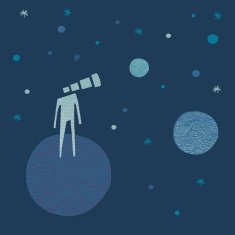 Telescope-head man looking to the stars