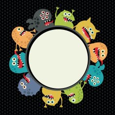Cute monsters round banner