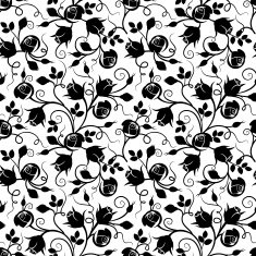 Black seamless floral pattern with rose buds on white Vector