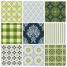 Set of nine colorful seamless patterns for backgrounds and wallpapers