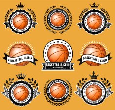 Basketball Club on Grunge Badge Set