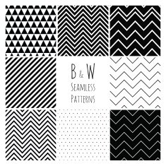 Seamless black and white geometric background set N7