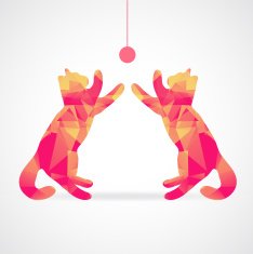 vector mosaic silhouettes of cats playing with ball N2