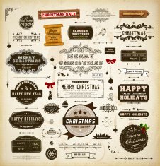 Vintage Christmas Retro Labels Icon Set