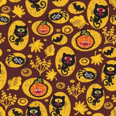 Seamless Halloween texture with black cat
