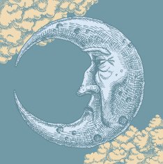 Crescent Moon Face Vintage Drawing N2