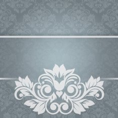 Blue Damask Background With Pattern And Frame - Illustration