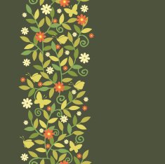 Colorful garden branches vertical seamless pattern