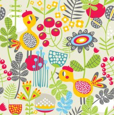 Seamless pattern with bird in red head N2
