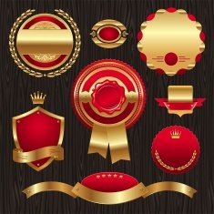 Set of golden quality labels and emblems