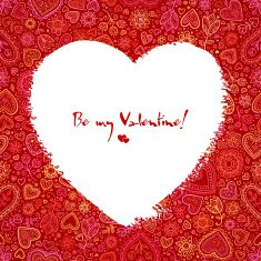 White acrylic heart on red ornate background N2