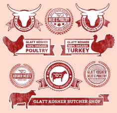 Organic Kosher Meat and Poultry Grunge vector icon set N2