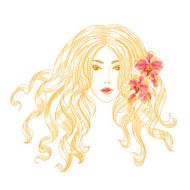 Vector portrait of a girl with orchid flowers