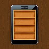 Tablet PC with wooden bookshelves N2