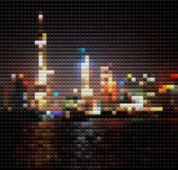 abstract colorful mosaic style city in night background