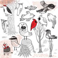 Birds trees and hedgehog N2