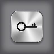 Raised key icon of vector metal app button
