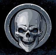 Skull in stone textured circle border