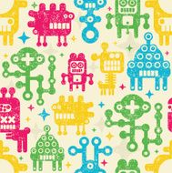 Vintage seamless texture with monsters and robots