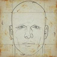 head on stained paper
