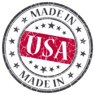 made in USA red grunge round stamp isolated