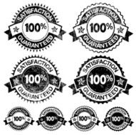 100 Satisfaction Guaranteed Badges black and white vector icon set