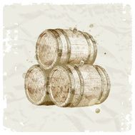 Grunge hand drawn wooden barrels