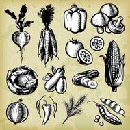 Vintage Vegetables Set - B&amp;W