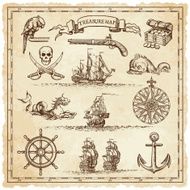 Pirate-Vintage map illustration elements