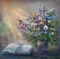 Book and wildflowers