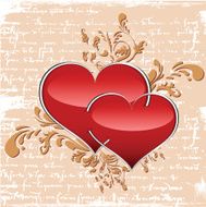 Abstract Floral Joint Hearts on Grunge Background