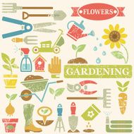 Large Group of Garden Gardening Tools Flowers And Obects Icons N2