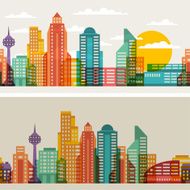 Cityscape seamless horizontal banners with buildings N3