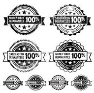 100 Money Back Guaranteed Badges black and white icon set