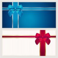 Gift Voucher coupon template with blue and red bow (ribbons)