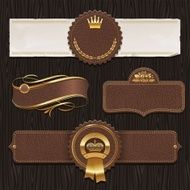 Vector set of leather &amp; golden framed labels
